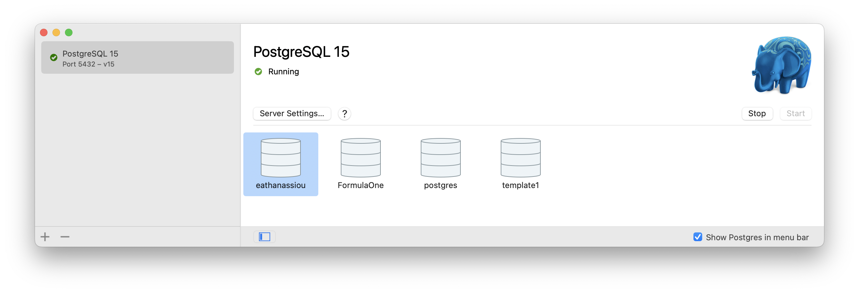 Postgres DBMS auf dem Mac